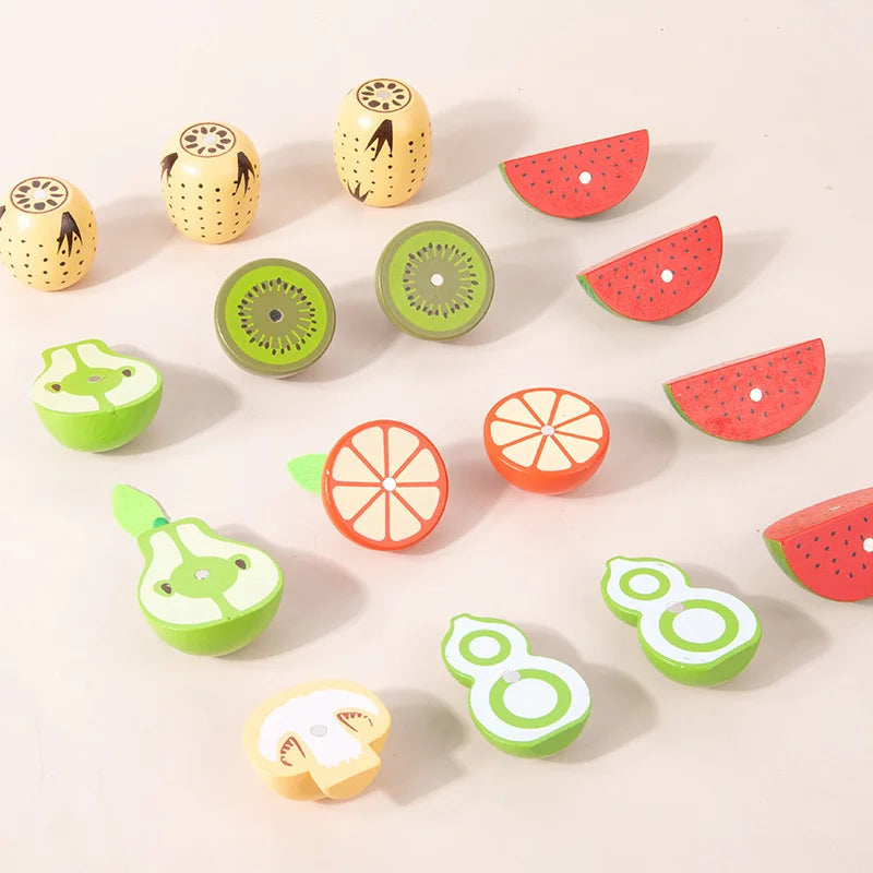 Magnetic Wooden Cutting Fruits Vegetables Pretend Play Simulation Kitchen Toys Classic Game Montessori Educational Toys For Kids
