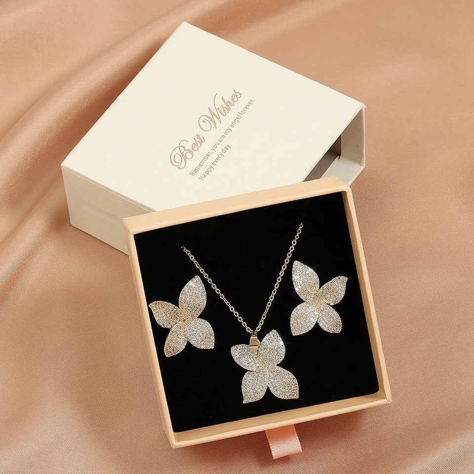 ZAKOL Luxury Micro Pave Setting Cubic Zirconia Leaf Earrings Ring Bracelet Necklace Gorgeous Dubai Jewelry Set For Dinner Party