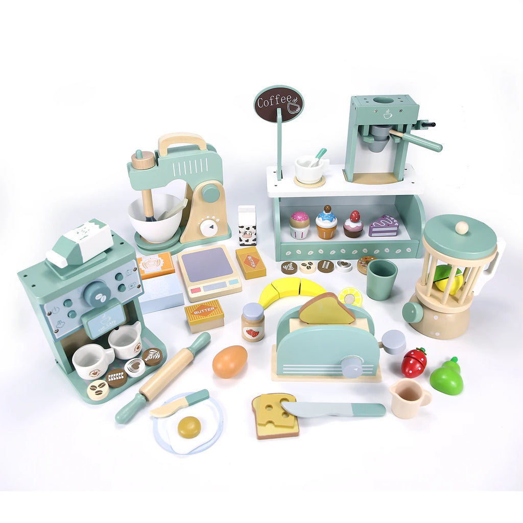 Kid Wooden Kitchen Pretend Play Toy Simulation Wooden Coffee Machine Juicer Toaster Machine Mixer Early Learning Educational
