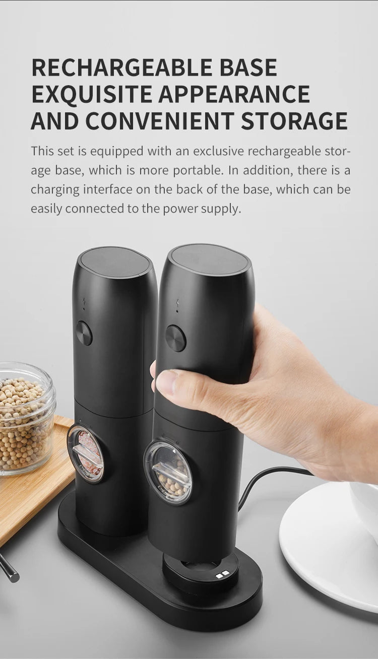1/2pcs Automatic Pepper Grinder Salt And Pepper Grinder USB Rechargeable Adjustable Coarseness Spice Mill for Kitchen Tool