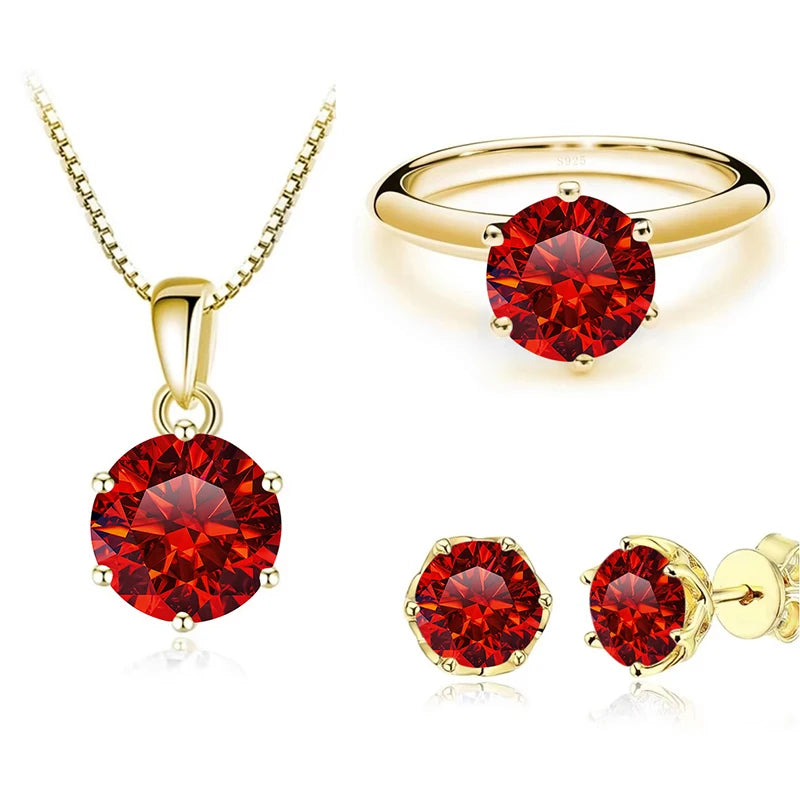 JoyceJelly 1Carat Moissanite Jewelry Set For Women Sterling S925 Silver Gold Plated Necklace Earrings Ring GRA Certified Wedding