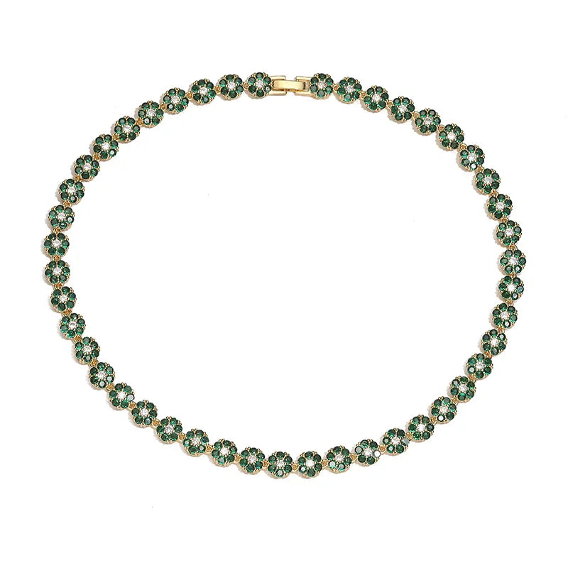 HECHENG, Flowers Colourful Zircon Necklace Bracelet ,Fine Jewelry Brass 18K Real Gold Plated Romantic Gift For Women