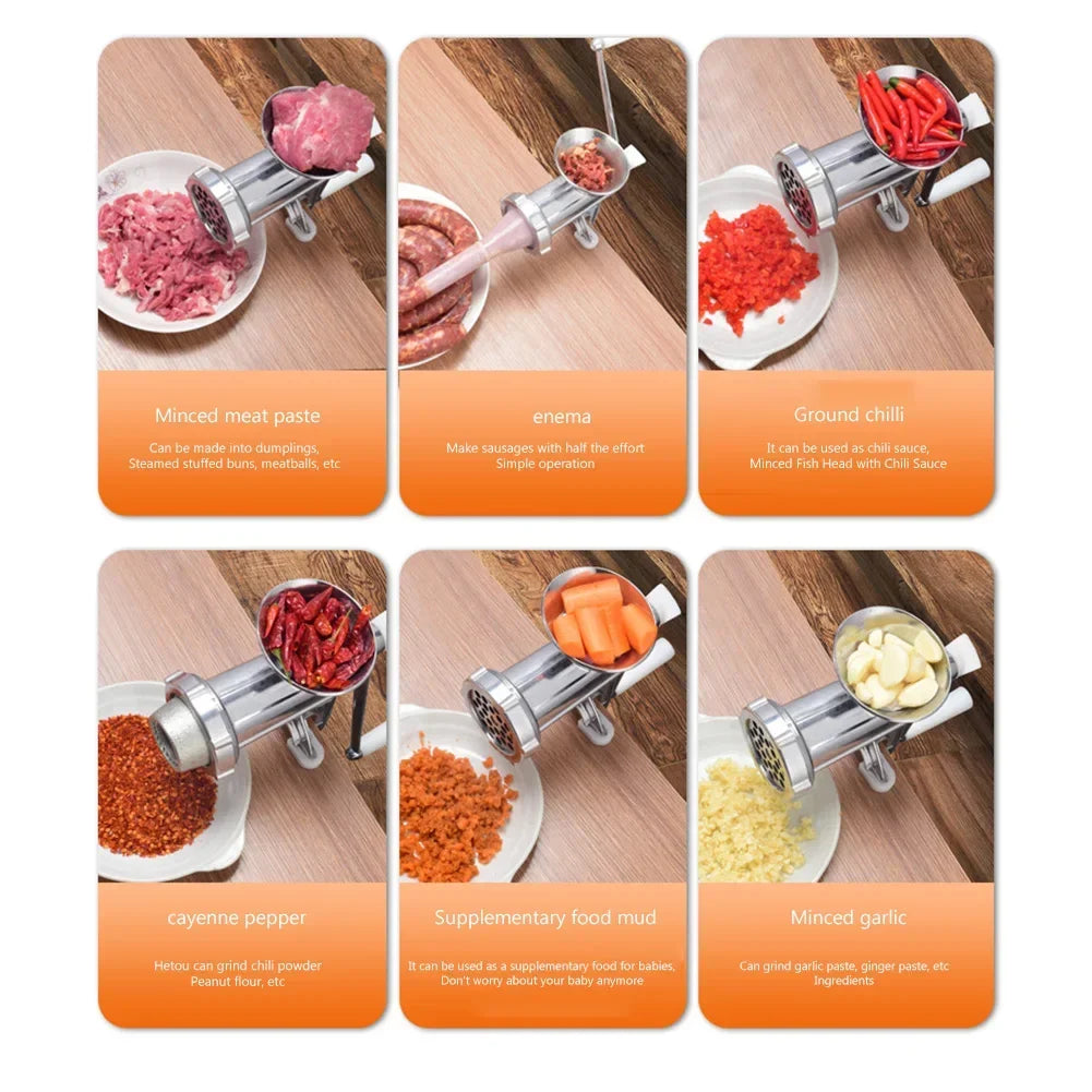 Manual Meat Grinder Stainless Steel Hand Crank Food Processor with Table Clamps Multipurpose Kitchen Tool for Meat Vegetable
