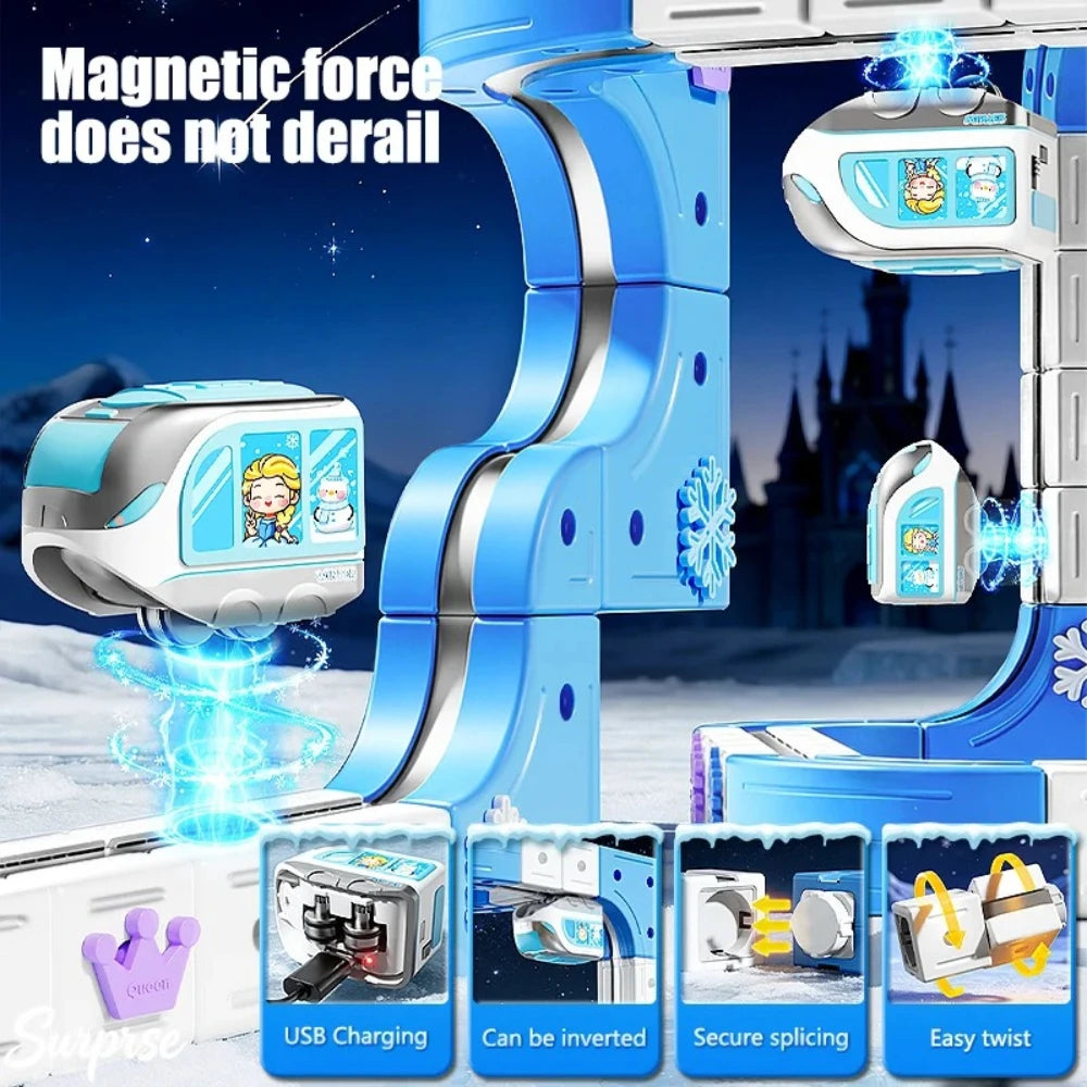Magnetic Race Track Building Blocks Set DIY Assembled Castle Track Car Toy Creative Magnetic Track Vehicle Construction Kit