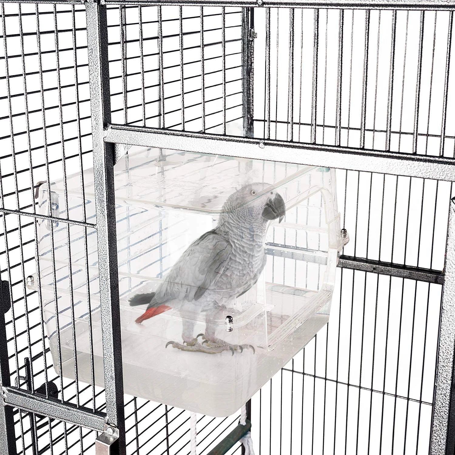 Colorday Large Fully Transparent Bird Bath for Cage, Parrot Shower for Birds Bathtub Swimming Pool Box Supplies Accessories