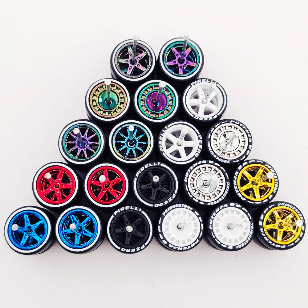 10 Sets 11/12/13/14/17mm 1/64 Alloy Car Wheels Rubber Tires W Axle for HW/Matchbox/Domeka/Evo 1:64 Car Model SUV Off Road Truck