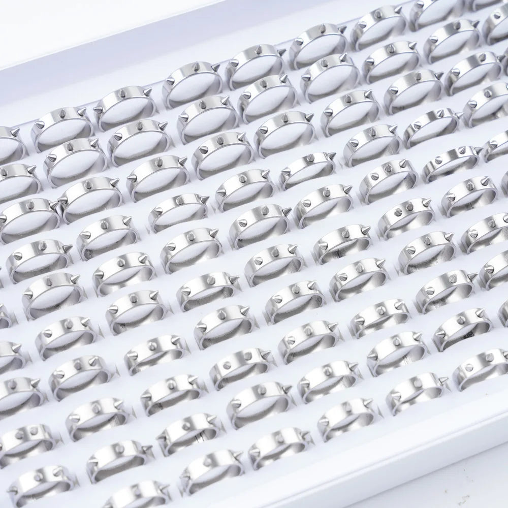 10/20/50/100Pcs/Lot Fashion Stainless Steel Stripe Heart Hollw Rings For Men Women Mix Style Simple Jewelry Party Gifts