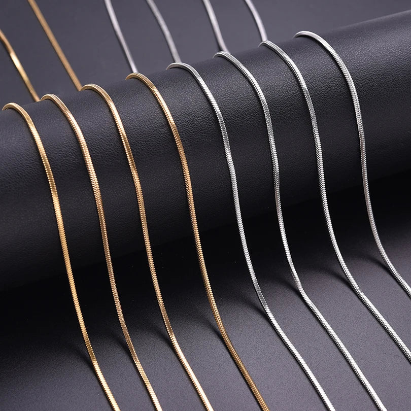 Stainless Steel Chain Pack Real Gold Plated Square Snake Necklace For Women Men Jewelry Simple Fashion Long Tiny Necklaces Gift