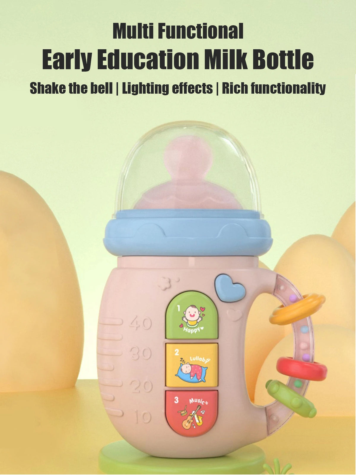 1pc Baby Musical Feeding Bottle Newborn Soft Teether Rattles Educational Toy 18M+ Mobile Rattles Toys Soothing Vocal Music
