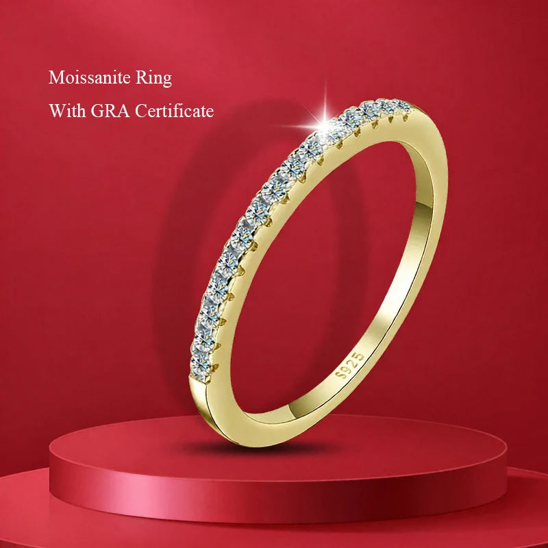 1.0mm-3.5mm Round Brilliant Cut Moissanite Wedding Rings Half Eternity Band 925 Silver Lab Diamond Wedding Ring With Certificate