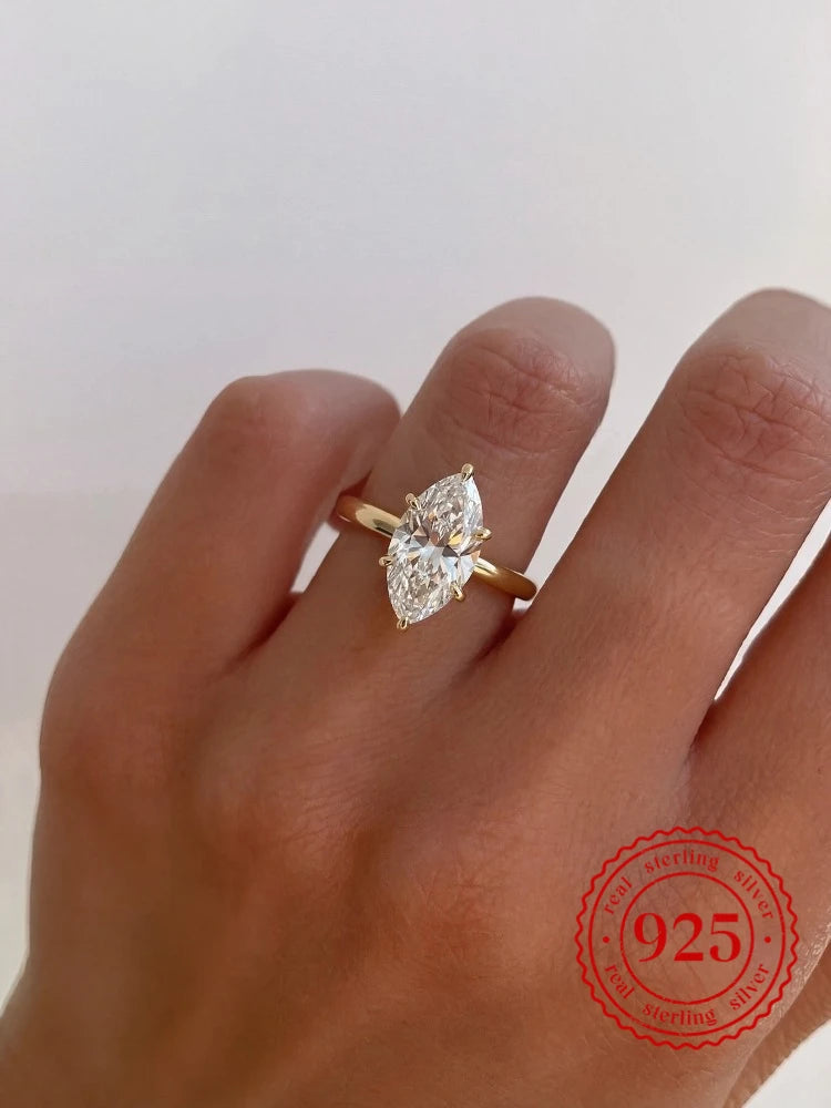 Larmor 925 Sterling Silver Classic 1-3 Carats Marquise Zircon Ring For Women Engagement Wedding Luxury High Quality Fine Jewelry