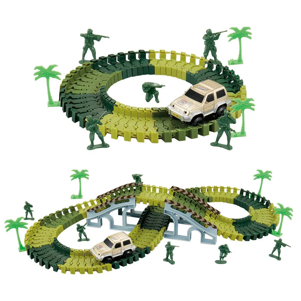 Military Railway Toy Car Track Race Car Track toy set Curved flexible track flash car kids GIFs Educational toys Gifts For Kids