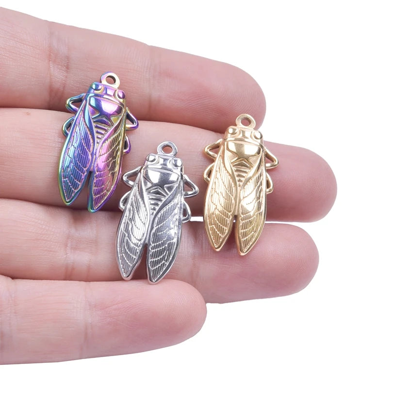 10PCS Ancient Egyptian Scarab Beetle Pendants Charms Stainless Steel Dragonfly Butterfly Pendant for Jewelry Making DIY Necklace