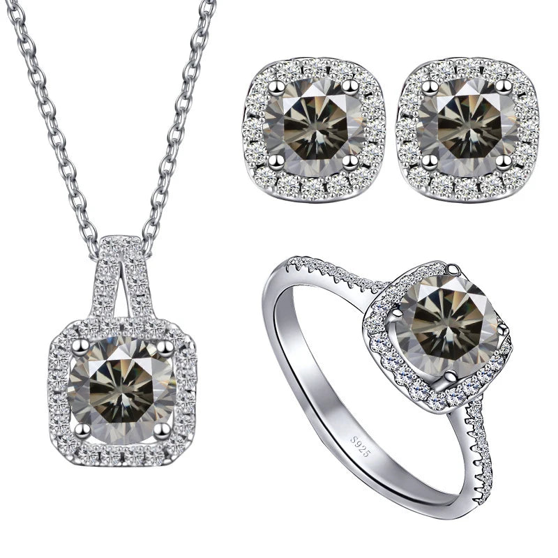 JoyceJelly S925 Sterling Silver jewelry for women 1 carat moissanite diamond 3 pieces set necklace ring earrings wedding party