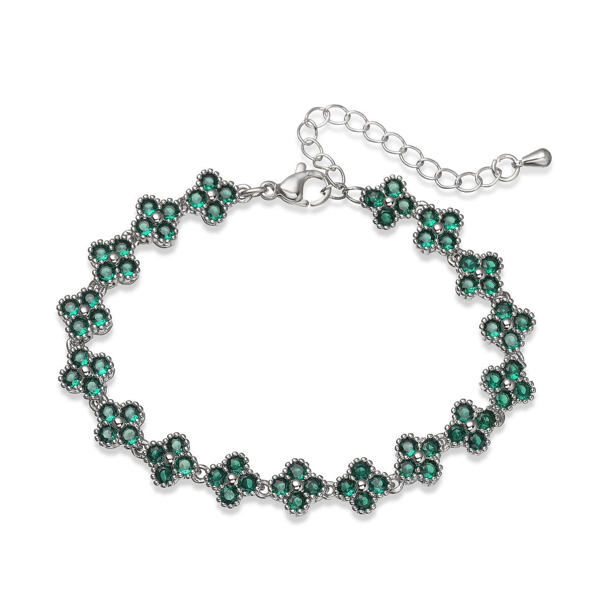 HECHENG, Bijoux Colorful Flower CZ Stone Brass Metal Bracelet/Necklace,Lobster Clasp, Adjustable, Minimalist Romantic Jewelry