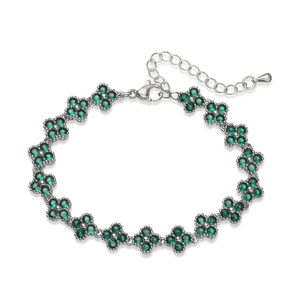 HECHENG, Bijoux Colorful Flower CZ Stone Brass Metal Bracelet/Necklace,Lobster Clasp, Adjustable, Minimalist Romantic Jewelry