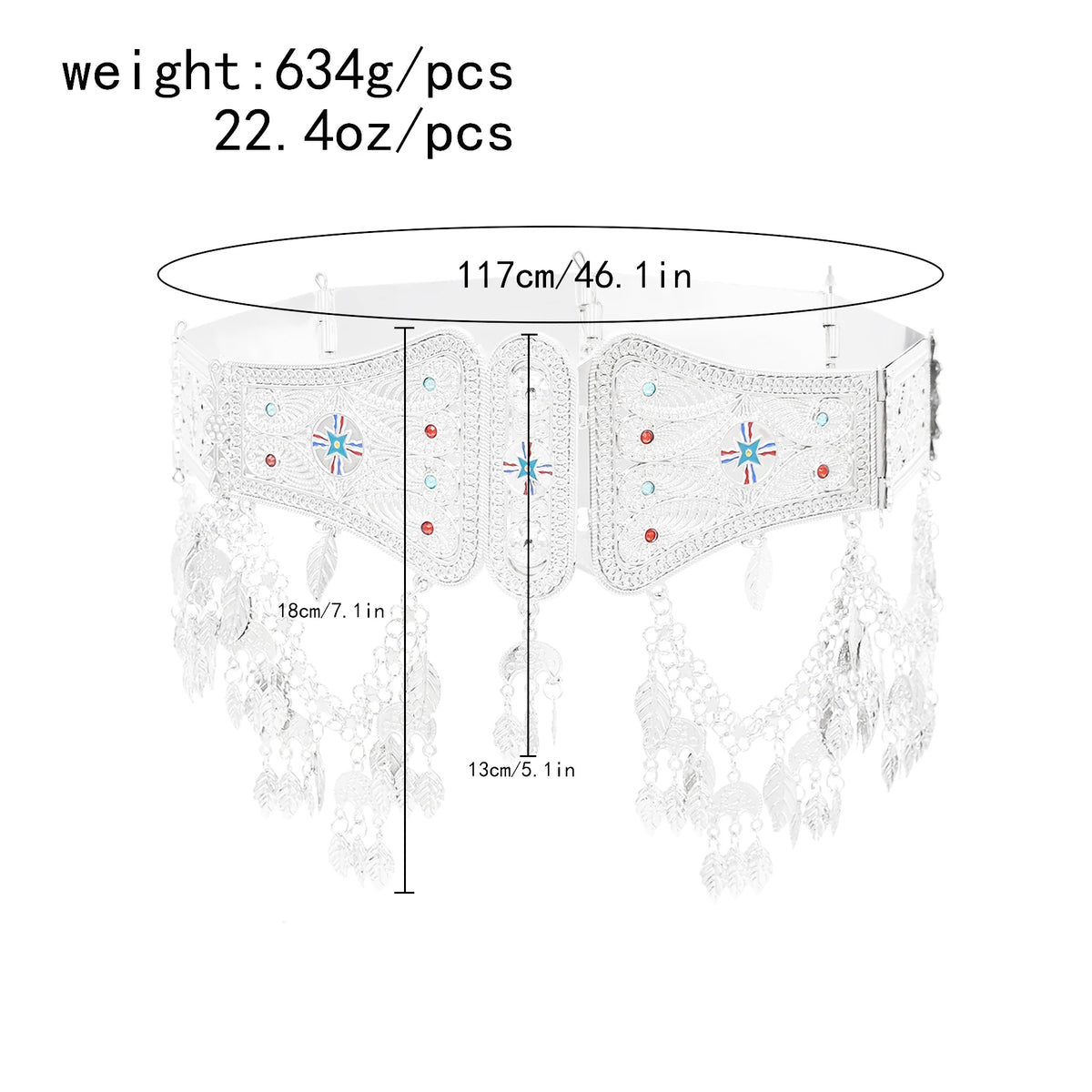 Silver Plated Assyrian Belt Hair Accessories Earrings for Women Kurdish Assyria Ethnic Colorful Flag Leaf Tassel Jewelry Sets
