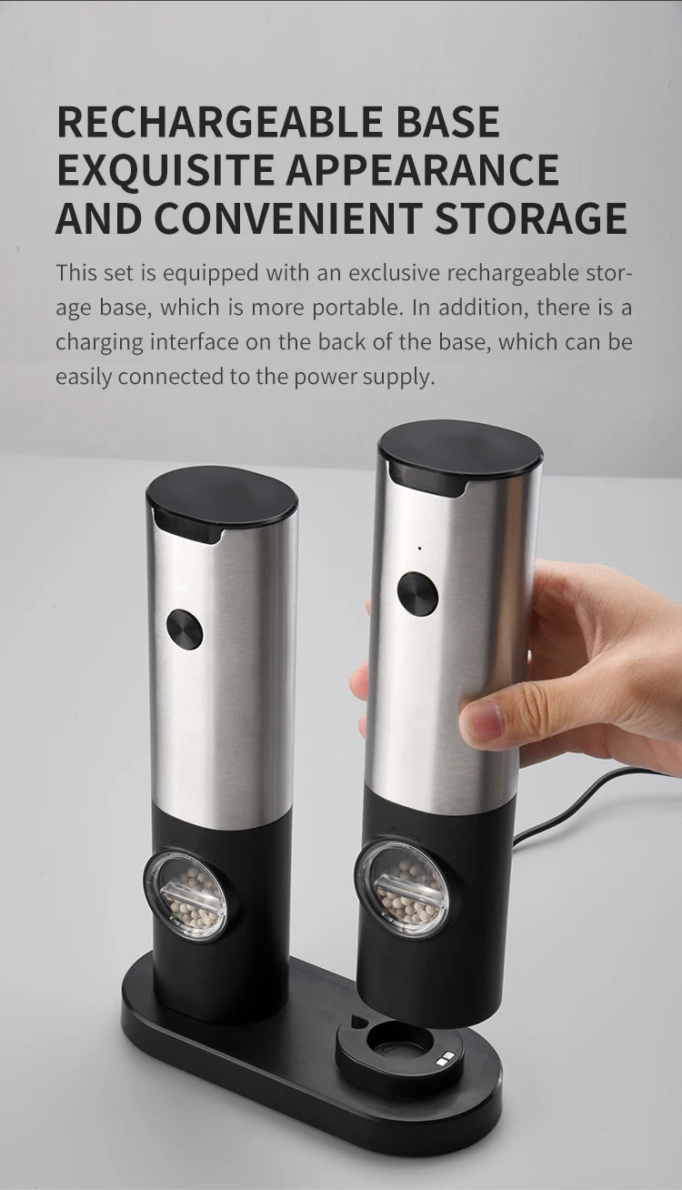 1/2pcs Automatic Pepper Grinder Salt And Pepper Grinder USB Rechargeable Adjustable Coarseness Spice Mill for Kitchen Tool