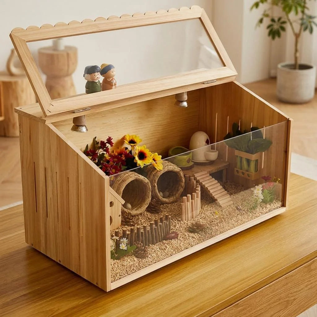 Small Pet Feeding Box, Insulated Hamster Villa for Mice Reptiles Hedgehogs, Multi-Function Climbing Habitat (Cage Only)
