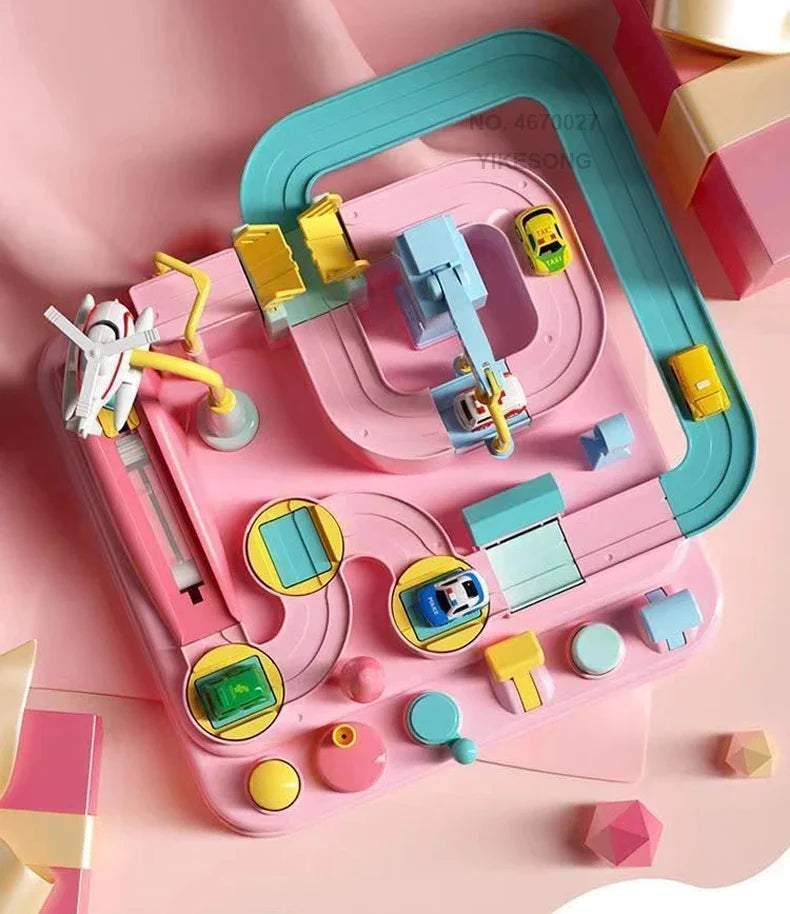 Hot Racing Rail Car Tracks Toy Game for Children Kids Train Board Adventure Parking Mechanical Toy for Boy Age 3+ Birthday Gift