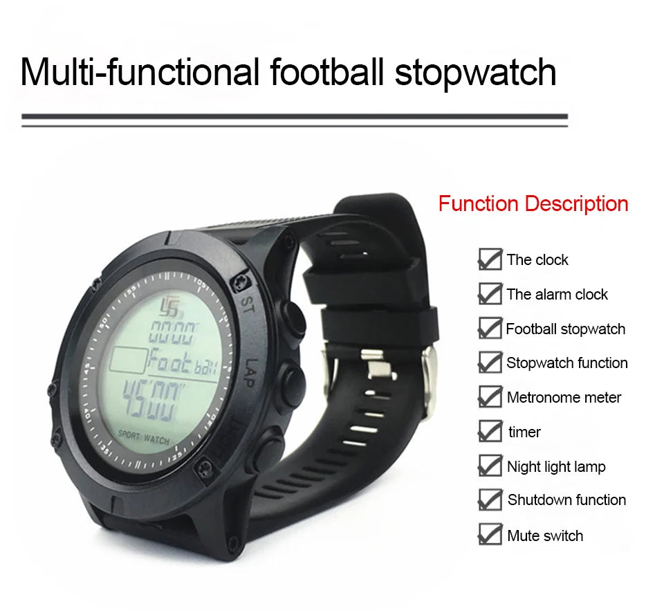 Digital Sport Stopwatch Soccer Referee Timer LCD Multifunctional Chronometer with Backlight Portable Mute Wrist Countdown Timer