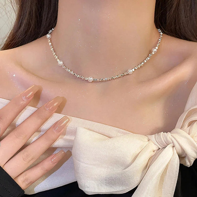 925 Sterling Silver Necklace Black Beads Square Irregular Punk Geometric for Women Girl Jewelry Gift Dropshipping Wholesale