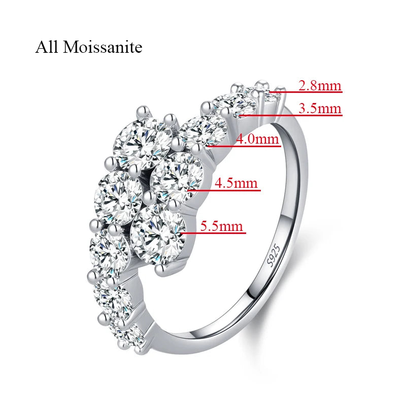 Pass Diamond Tester Pen Moissanite Ring Full Moissanites Around for Women S925 Silver Wedding Diamonds Band Stackable Ring