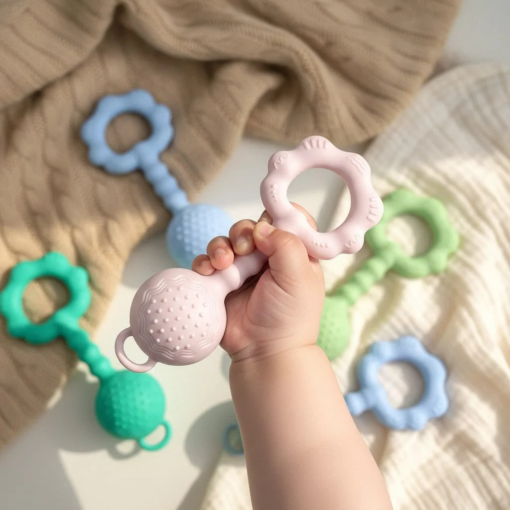 1ps Teethers for Babies 6-12 Months, Rattles for Babies 0-6 Months, 2-in-1 Rattle and Teether Toy for Soothing Baby Teething