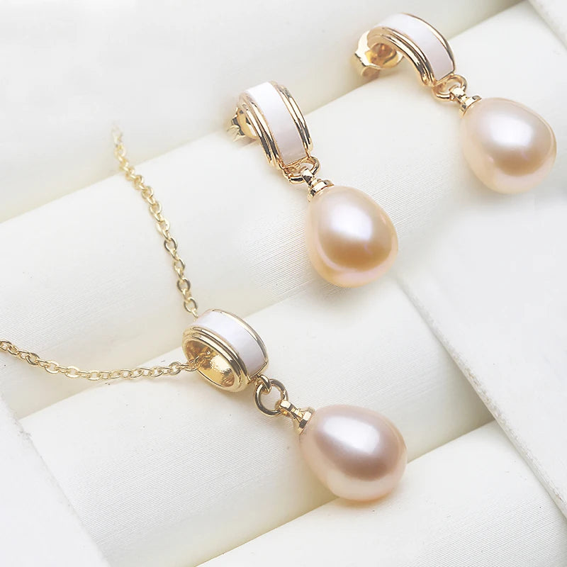 Real Natural Freshwater Pearl Necklace Earrings Set,925 Silver Set of Earrings With Pearls Wife Mother Birthday Gift Pink White