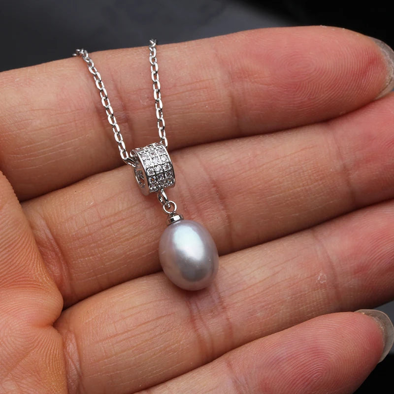 Natural Freshwater Pearl Necklace And Earrings Set Woman,Luxury 925 Silver Pearl Jewelry Set Wife Mother Birthday Gift White