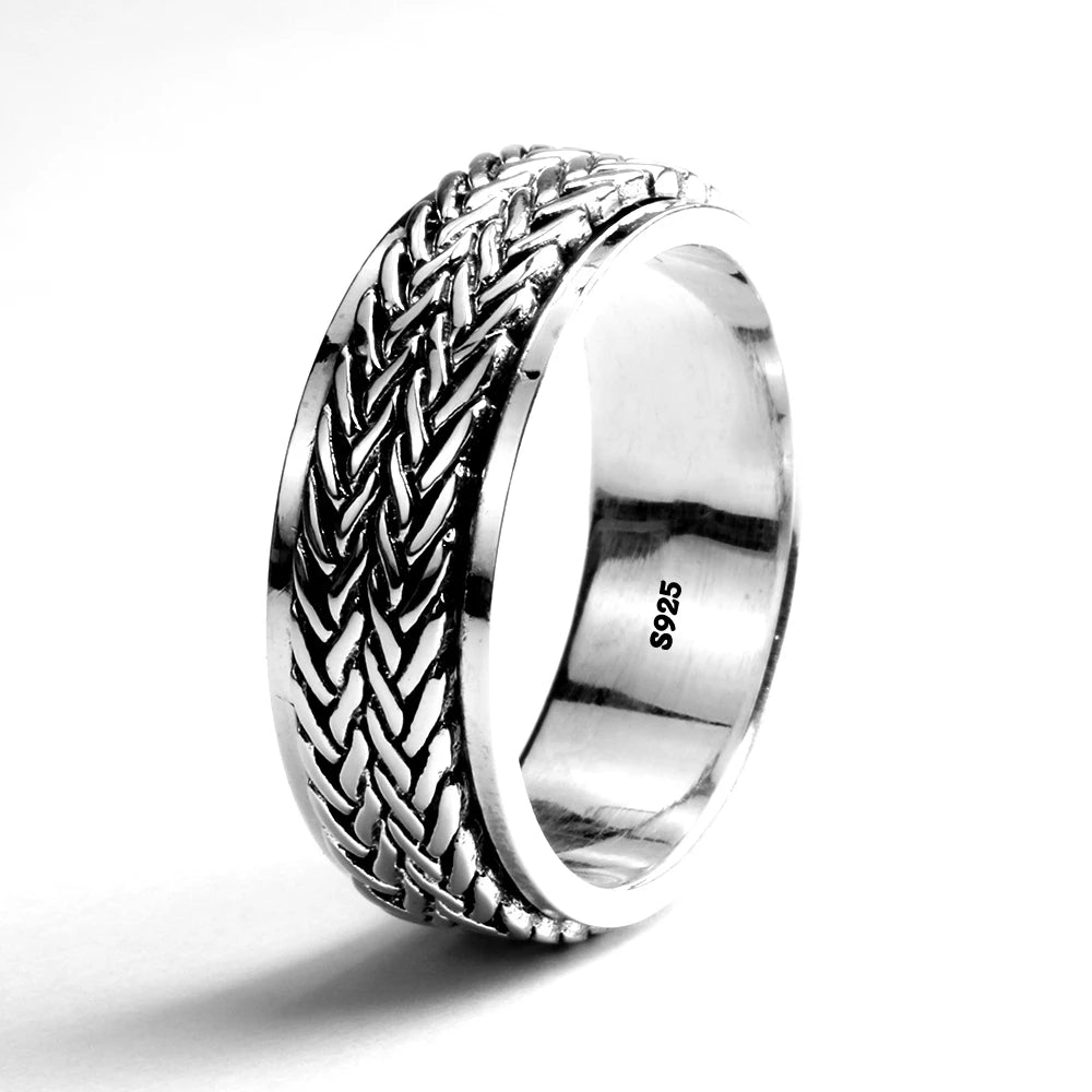 Rotatable S925 Sterling Silver Ring for Men  Vintage Retro Stars Auspicious Cloud Couple Band Women Index Finger Accessories