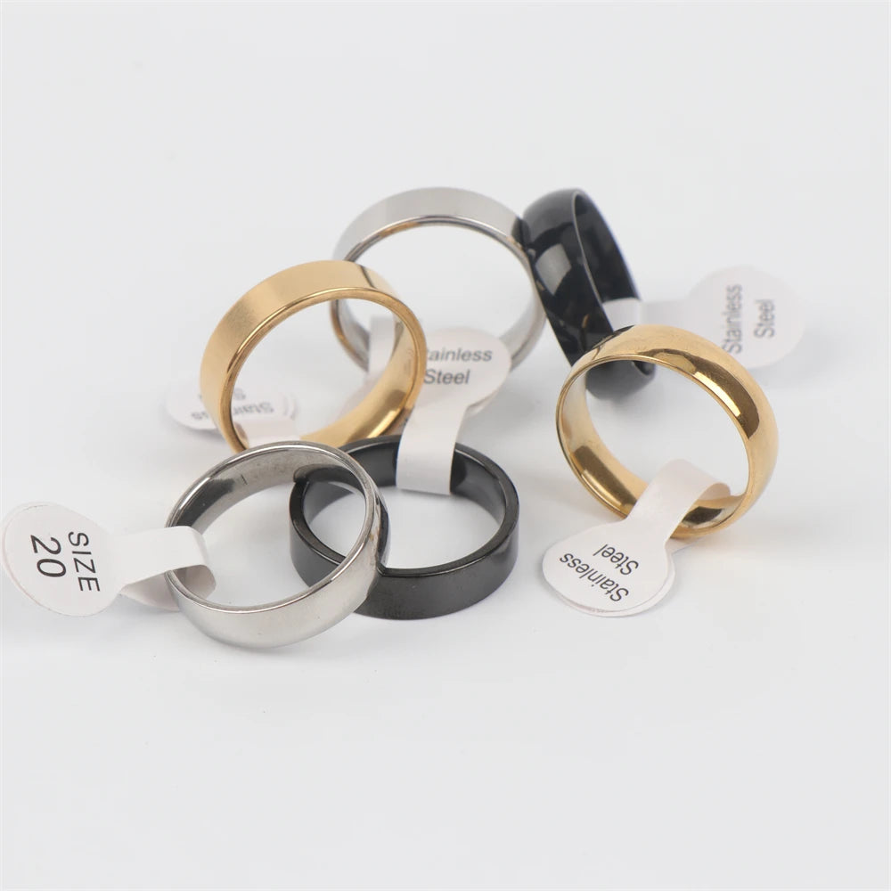 50Pcs/Lot Wholesale Smooth Stainless Steel Ring For Men Women Party Wedding Finger Jewelry Accessories Mix Width 2/4/6/8mm
