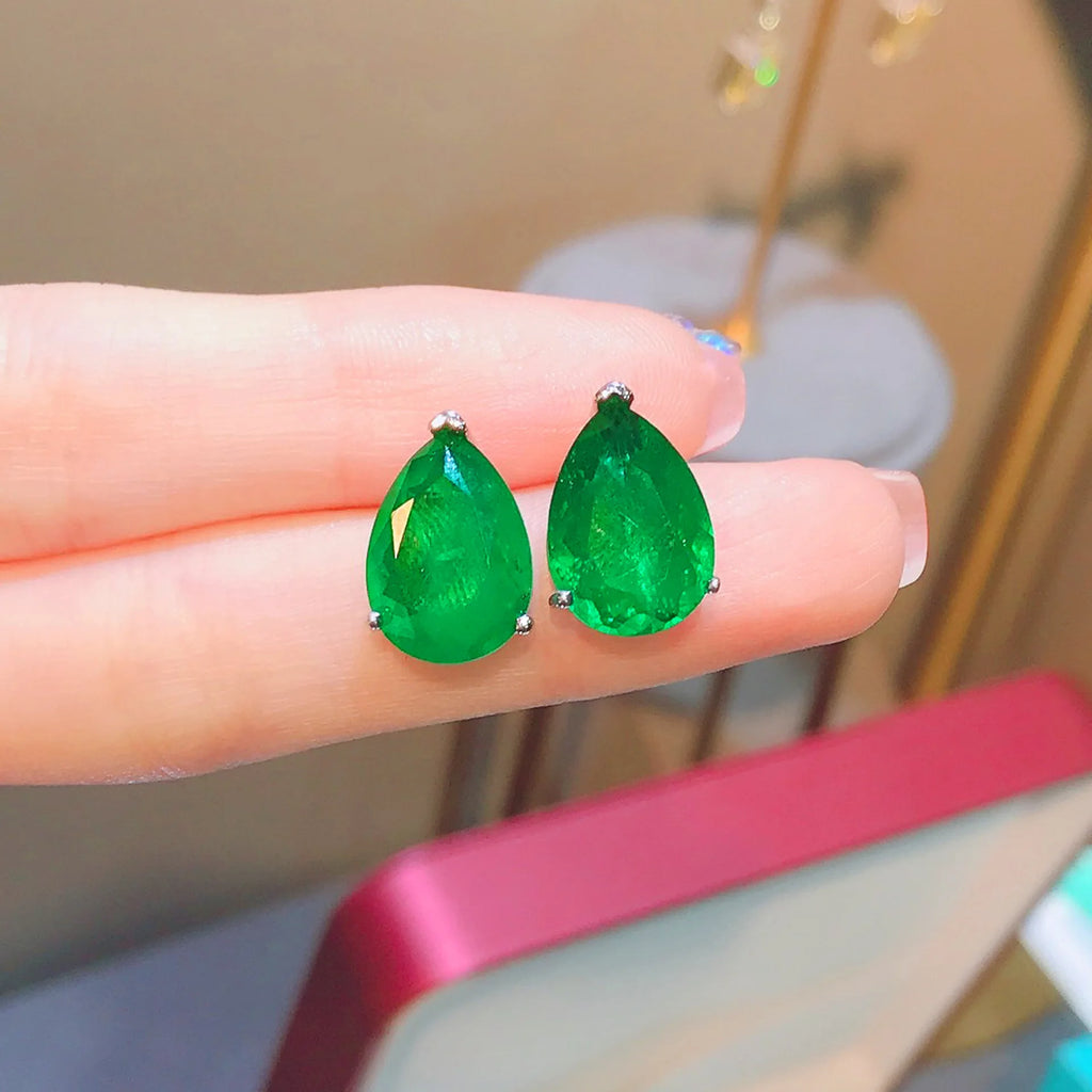 Silver Water-drop Shape Paraiba Tourmaline Gemstone Earrings Necklace Set for Women Temperament Ladies Trendy Vintage Jewelry
