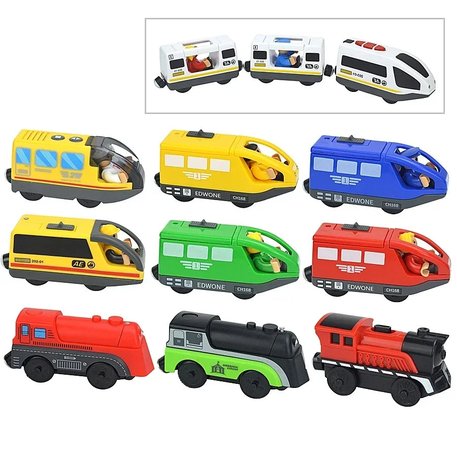 Magnetic Electric Train Car Locomotive Wooden Track Slot Diecast Railway With Two Carriages Train Wood Kid Toy Biro Leduo Track