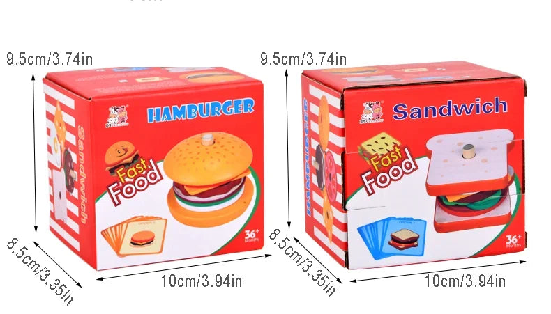 Children Pretend Play Kitchen Wooden  Toys Hamburger Sandwich Simulation Food Matching Games Montessori Educational Stacking Toy