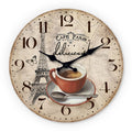 French Retro Paris Eiffel Tower Coffee Cup Wooden Wall Clock Living Room Bedroom Kitchen Home Decoration Wall Clock Silent Quartz Clock Holiday Gift 10 Inches 12 Inches 14 Inches 16inch (Without Batteries)