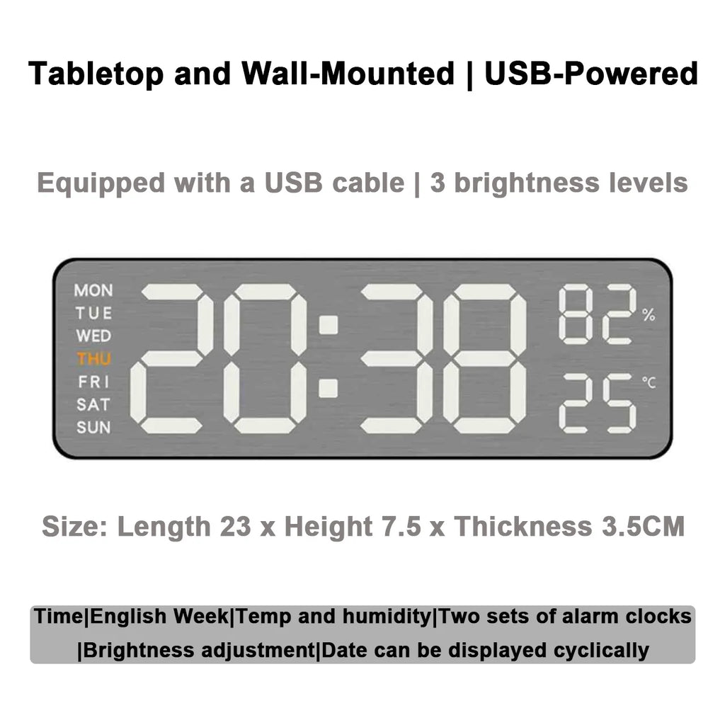Mirror Brushed Finish Wall Clock Premium Feel Silent Wall Clock Table Alarm Clock Temp Display Bedroom Office Living Room Decor