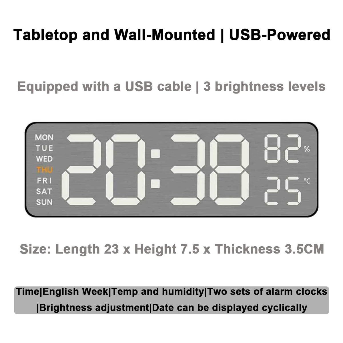 Mirror Brushed Finish Wall Clock Premium Feel Silent Wall Clock Table Alarm Clock Temp Display Bedroom Office Living Room Decor