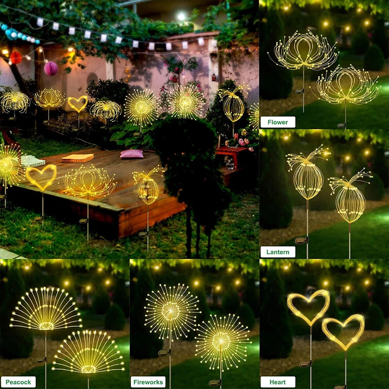 Outdoor 200LED Fairy Lights Solar Power Waterproof Firework Lawn Lamp Decor for Patio Pathway Garden Yard