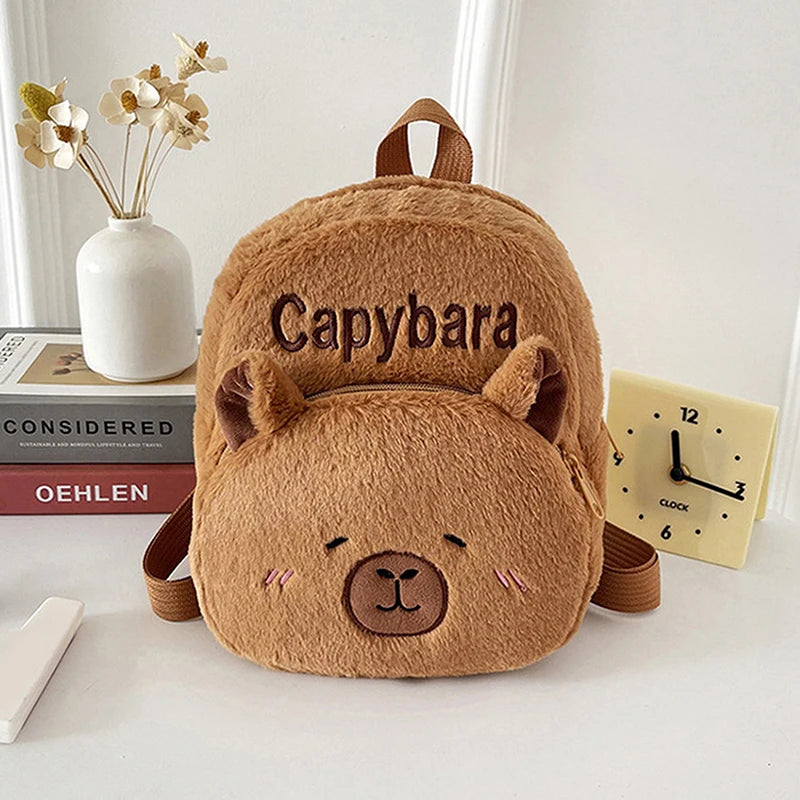 New Capybara Cartoon Animal Doll Plush Backpacks; Cute Portable Bag for Girls.