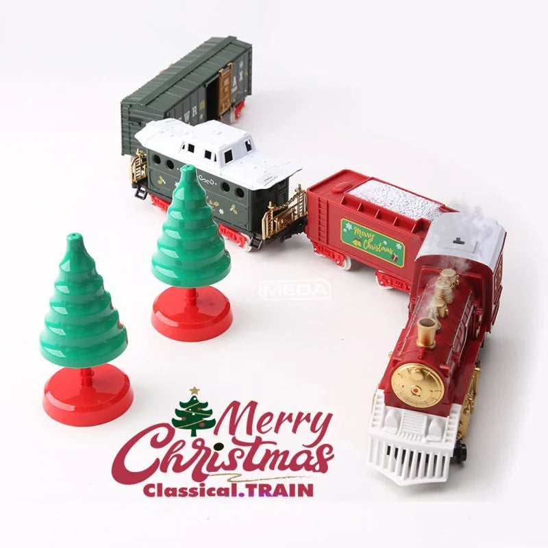 Battery Powered Christmas Electric Trains Toy with Light&Sound Kids Engineering Car Xmas Railway Track Vehicle Birthday Gift