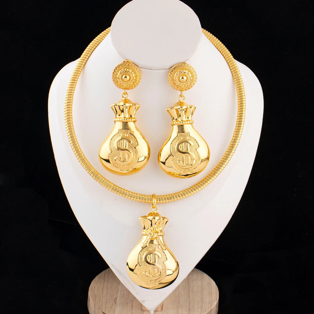African Jewelry Set Irregular Design Hoop Earrings and Pendant 2PCS Set for Weddings Bridal Necklace Earrings Accessory