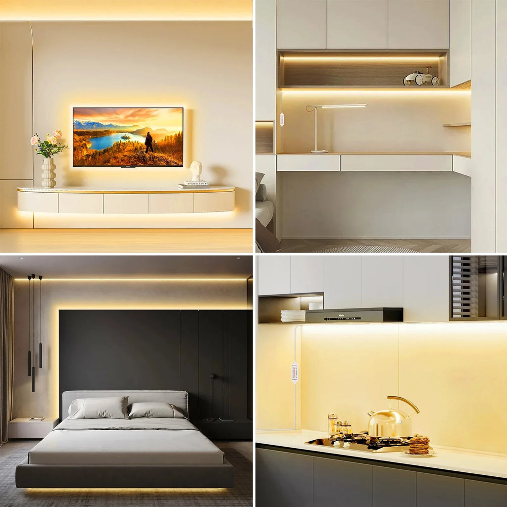 USB LED Strip Lights 5V 320LEDs/M Warm White COB LED Strip Flexible Lamp Tape DIY TV Mirror Backlight Kitchen Room Lighting