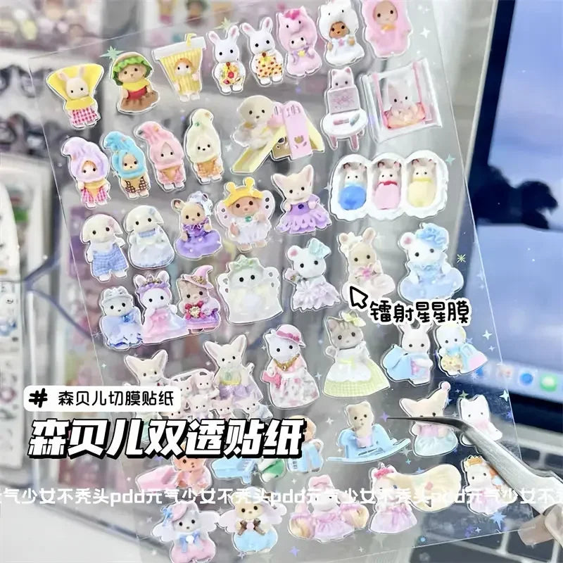Sylvanian Families Cartoon Waterproof Stickers Pack Cute Water Bottle Laptop Skateboard Scrapbook Anime Accessories