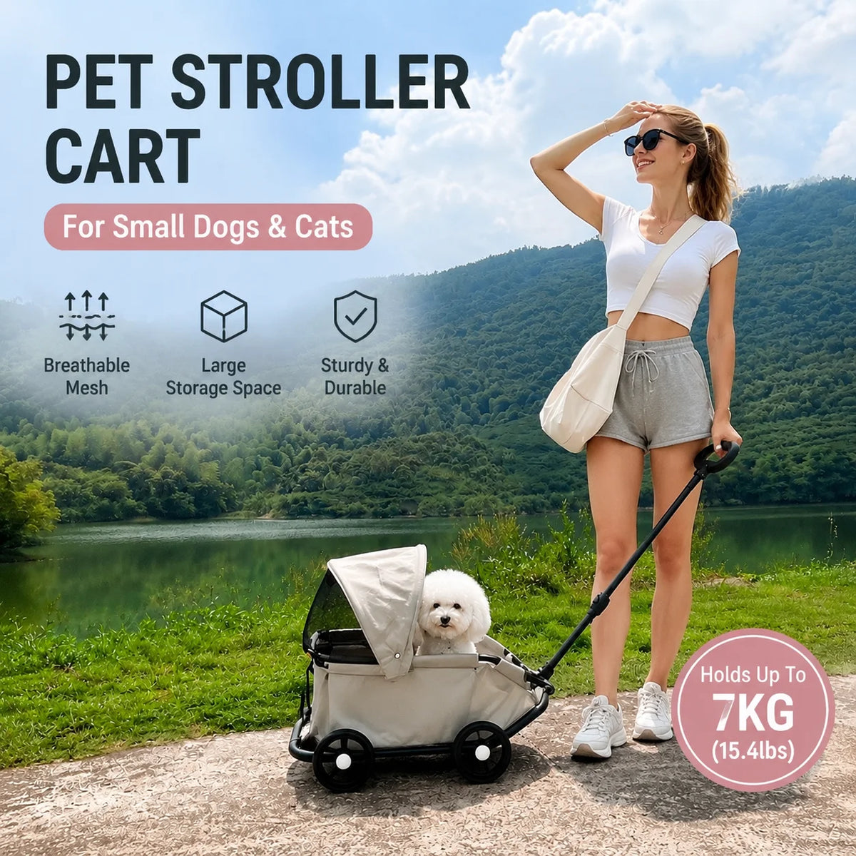 Pet Stroller Dogs Cats Teddy Bear Baby Stroller Small Pet Stroller Light and Foldable Suitable Outdoor Travel Dog Cat Supplies