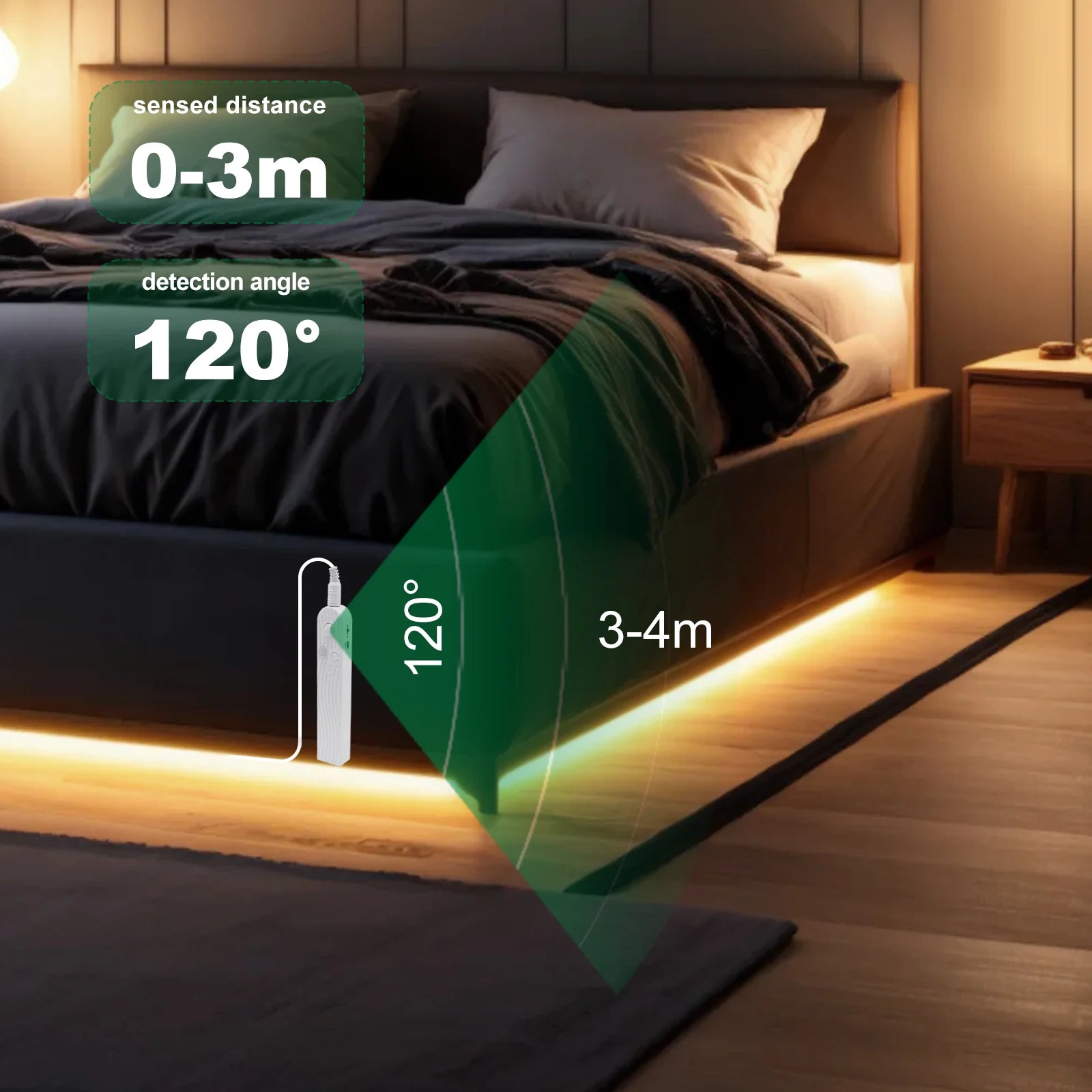 8MM COB LED Strip Light 5V 320LEDs/M Motion Sensor Dimmable Flexible LED Tape Ribbon USB/Battery Powered DIY Backlight for Room