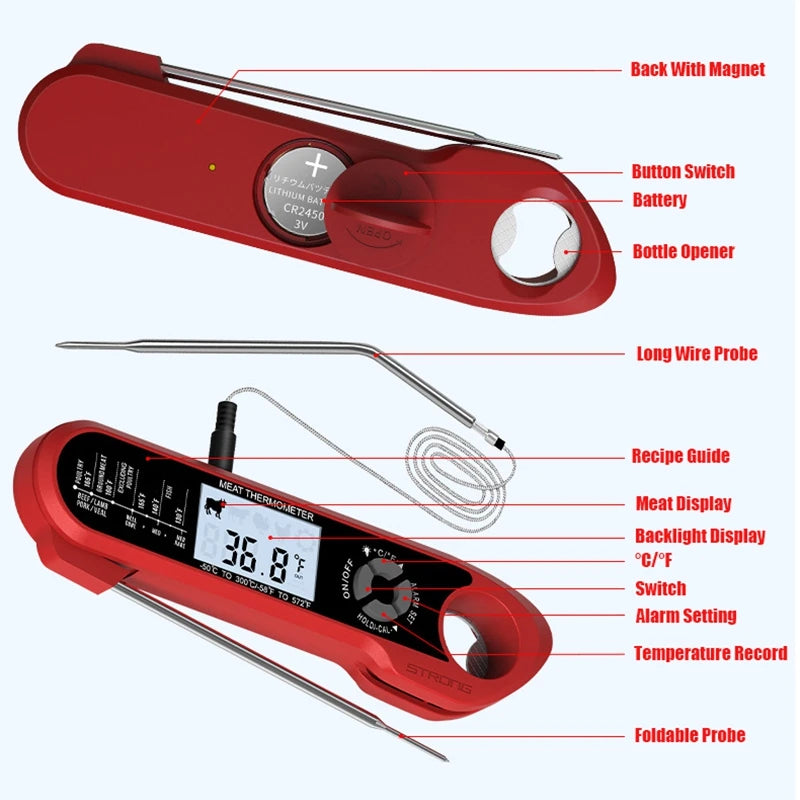 BBQ Meat Thermometer Digital Food Thermometer with 2 Probe Cooking Thermometer Milk Heat Gauge For Meat Kitchen Thermometer