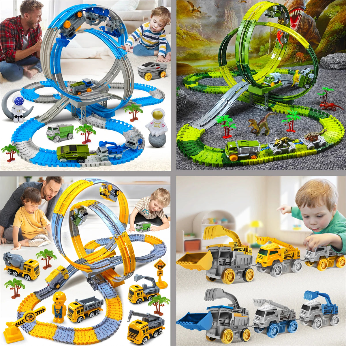 Electric Dinosaur Track Train for Kids - Magic Climbing Engineering Car Puzzle Toy Anti-Gravity Boys Gift