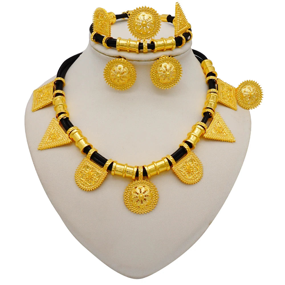 Ethiopian Fashion Women's Jewelry Set African Wedding Jewelry Set Necklace, Bracelet, Earrings, and Ring Set