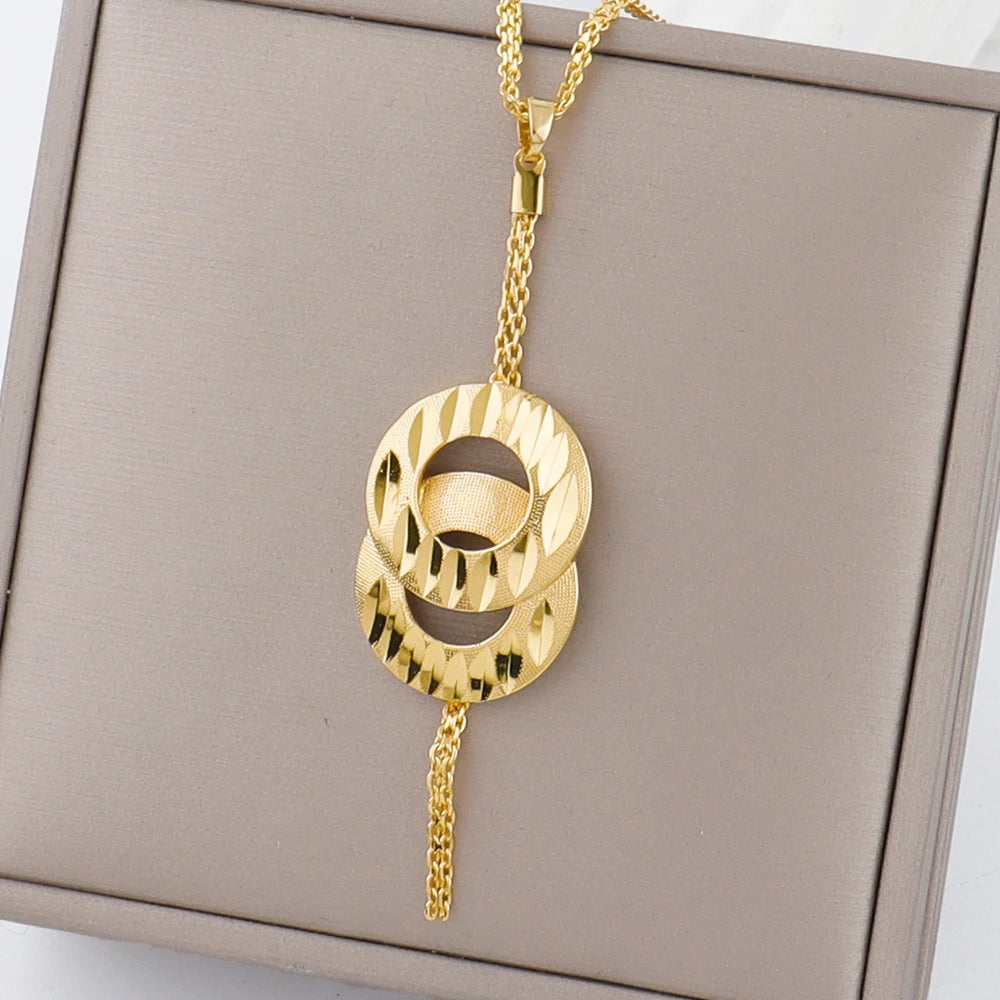 Dubai Gold Color Necklace Jewelry Set for Women Dangle Earrings and Necklace Bridal Weddings Earrings Engagement  Jewellery Gift